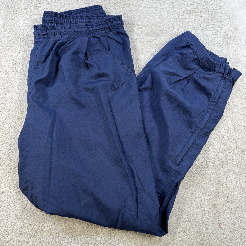 Nike Windbreaker Pants Mens Medium Navy Unlined Drawstring Gym Zip Ankle 90s
